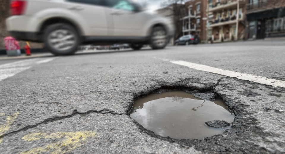 potholes on road